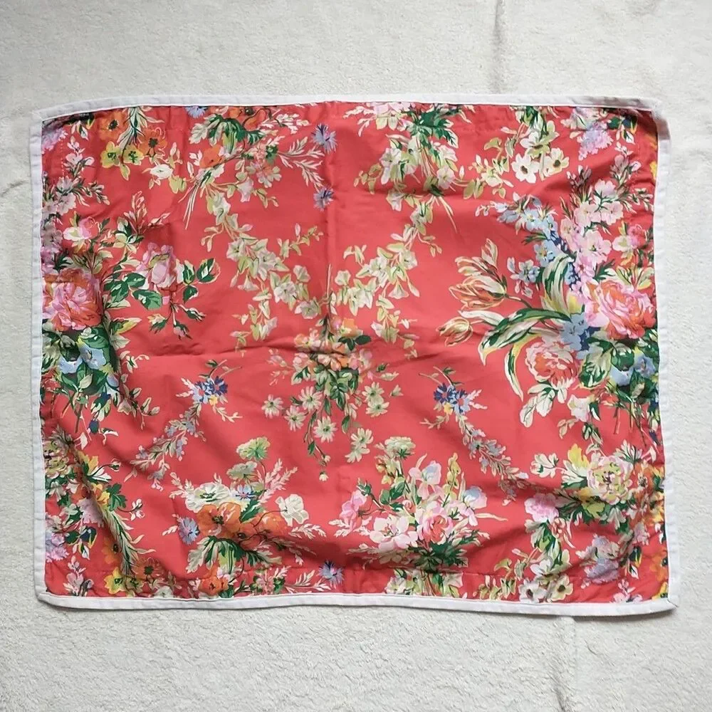 Vtg Ralph Lauren Belle Harbor Sham Red Floral Cotton Standard Size 1x